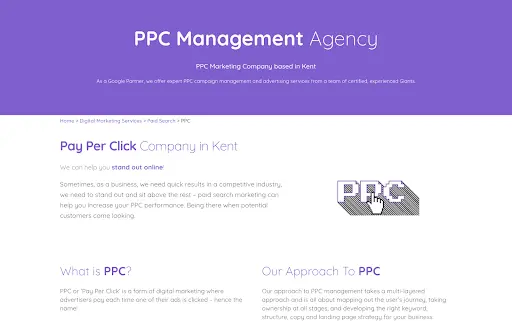 The PPC Services page from Sleeping Giant Media's website.