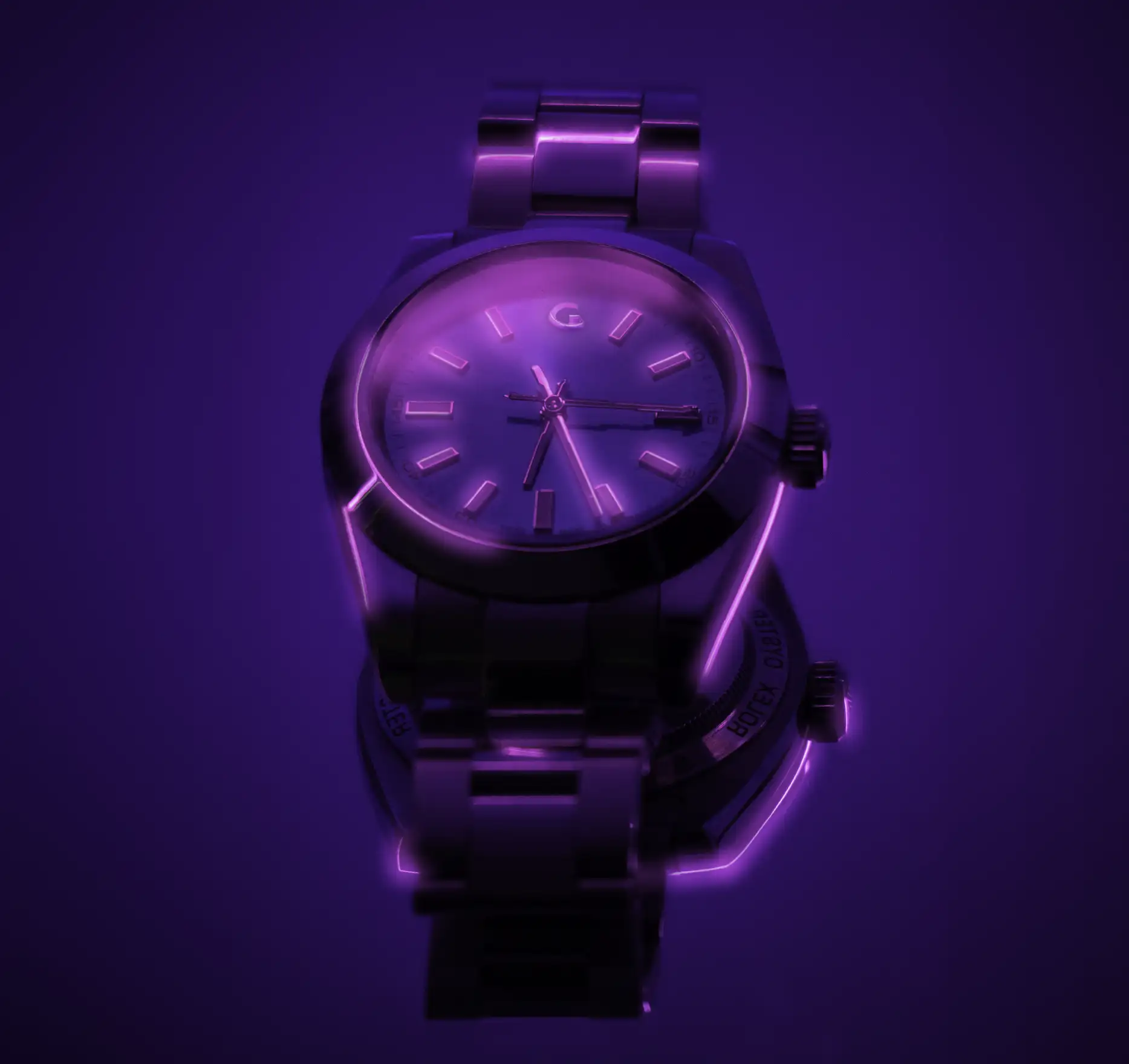 rolex watch with purple lights