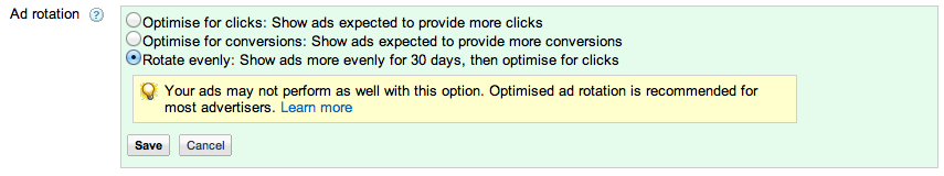 Ad rotation settings in Google adwords